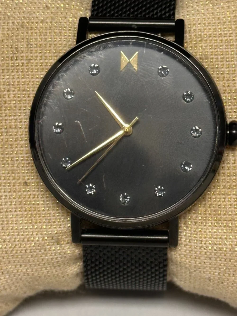 MVMT Dot Watch Women All Black 35MM Mesh Band New Battery 8.5 Inch